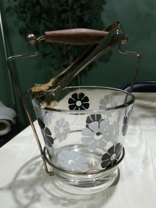 Vintage Mid Century Modern Colony Glass " Flower Power " Ice Bucket 1960 Retro