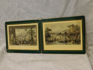 2 Vintage Lady Clare Hard Placemats Made England Mandarin Chinese Engravings