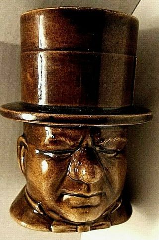 Vintage W.  C.  Fields Top Hat Brown Glazed Ceramic Coffee Mug Beer Stein Head Vase