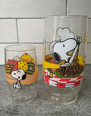 Snoopy Juice Milk Tumbler Glasses Anchor Hocking 4 ",  6 " Children 