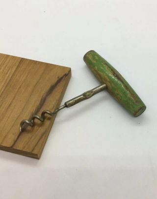 Vintage 1930 - 40’s Corkscrew Old Green Paint Wood Handle 4 - 1/2”x3 - 1/2”