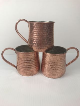 Williams Sonoma Set Of 3 Hammered Copper Metal Mule Mugs 16 Oz