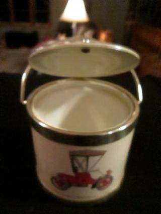 Vintage Kraftware Nyc Insulated Ice Bucket W/hinged Lid Old Car Theme