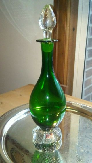 Vintage Portugal Emerald Green Glass Decanter Bottle With Stopper Exquisite Fun