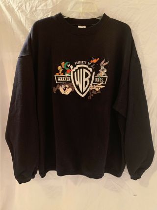 Vintage 1999 Warner Bros Studio Looney Tunes Black Sweatshirt Xl Embroidered