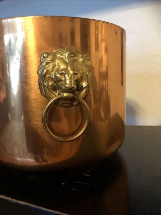 Vintage Coppercraft Guild Copper Ice Bucket With Brass Lion Head Handles