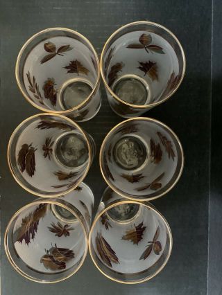 Set of 6 Vintage LIBBEY Gold Leaf Frosted Glasses 5 - 1/2” Tall VGUC 2