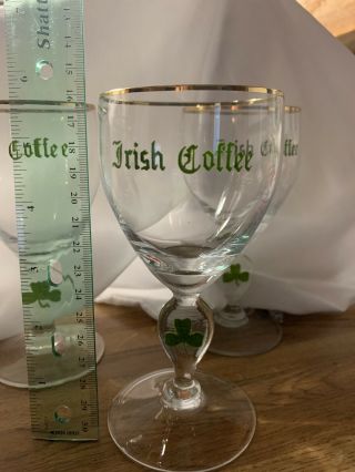 Vintage Set Of 6 Irish Coffee Glasses Gold Rim - W Shamrock On Stem