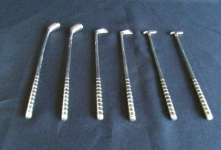 Set Of 6 Vintage Silver Plated Golf Club Cocktail Drink Stirrers Intl.  Silver