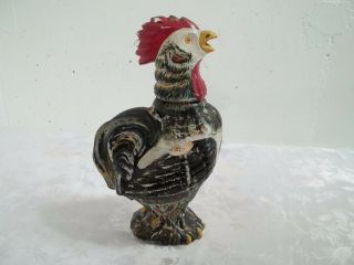 Vintage Painted Rooster Chicken Clear Glass Decanter Empty For Display