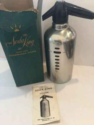 Vintage Chrome 1b Glass Lined Soda King Syphon Sparkling Water Bottle Art Deco