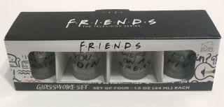 Friends Tv Series Show Set Of 4 Glassware Shot Glasses 1.  5oz Wb Nib Collectible
