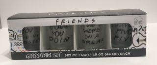 Friends TV Series Show Set of 4 Glassware Shot Glasses 1.  5oz WB NIB Collectible 3