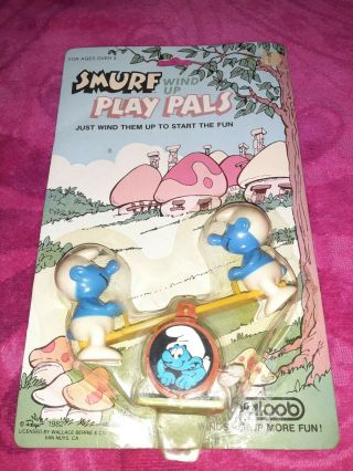 Vintage 1982 Galoob Smurf Figures Wind Up Play Pals See Saw Rare Vintage Peyo