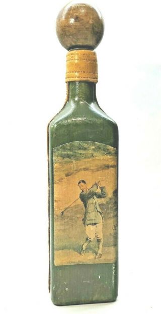 1 Fausto Conturi Italian Leather Wrapped Liquor Bottles Decanters Golf Theme