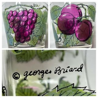Vintage Georges Briard Glass Ice Bucket Purple Grapes & Plums Signed 6”
