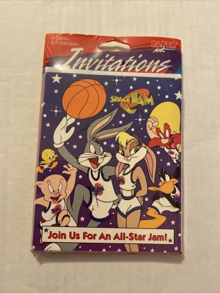 Vintage Space Jam Invitations Looney Tunes Party 1996 Michael Jordan Basketball