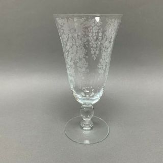 Vintage Crystal Clear Stemmed Wine Glass Etched Flowers 6 7/8 " High