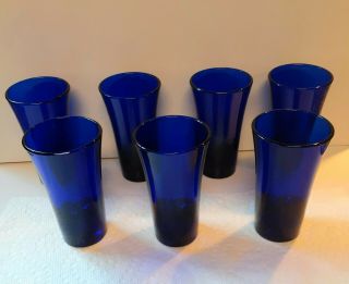 Vintage Mid Century Modern Cobalt Blue Double Shot Glasses Set Of 7