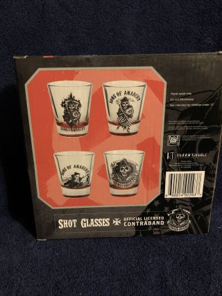 Sons of Anarchy 4pc Shot Glass Set With Red Bottoms Licensed Contraband 2012 NIB 2