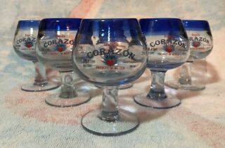 Set Of 6 Corazon Tequila De Agave Cobalt Blue Hand Blown Cordial Shot Glasses