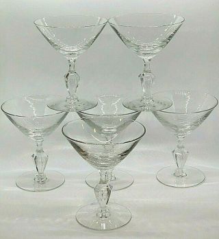 Vintage Martini Cocktail Glasses Crystal Clear Barware Set Of 6 Bubble Stem 7 "