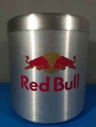 Red Bull Energy Drink Ice Bucket W/ Lid & Removable Blue Plastic Strainer -