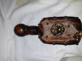 Italian Leather Decanter With Brass Lions Face Has Door Knocker In Mouth