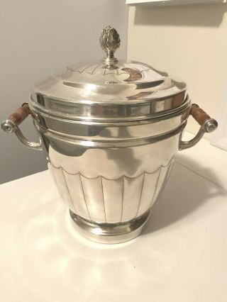 Vintage Epc Silver Plate Ice Bucket With Lid Wooden Handles
