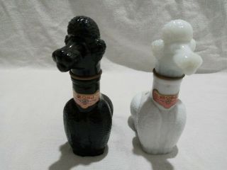 Set Of Vintage Gori Rose Black & White Poodles Glass Wine Bottle Decanter Italy