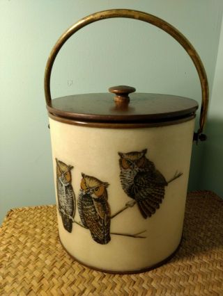 Handmade/hand Painted Bacova Guild Mid - Century Owl Ice Bucket