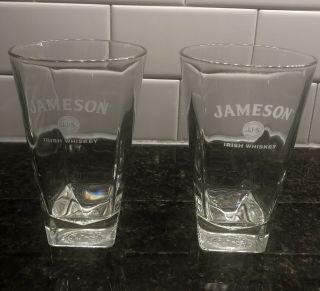 Jameson Irish Whiskey Highball Glass Etched Logo Embossed Square Bottom Set Of 2