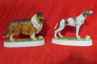 2 Lionstone Vintage Porcelain Dog Decanters - - British Collie & British Pointer
