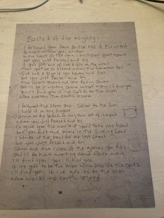 Noel Gallagher’s High Flying Birds Ballad Of The Mighty I Lyric Sheet Oasis