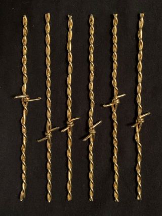 Set 6 Vintage 24k Gold Plated Barbed Wire Swizzle Sticks 1968,  Texas Purities