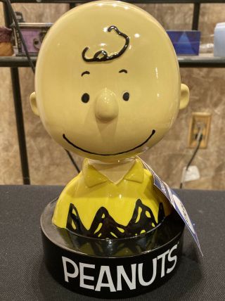 Peanuts Charlie Brown 8.  2 " Bobble Head 70th Anniversary Nodder Ceramic Bank,  Nwt