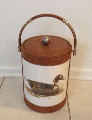 Mcm Vintage Duck Ice Bucket Signed By Fisher Barware By Sigma Tan Faux Leather
