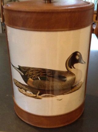 MCM Vintage Duck Ice Bucket Signed By Fisher BARWARE BY SIGMA Tan Faux Leather 2