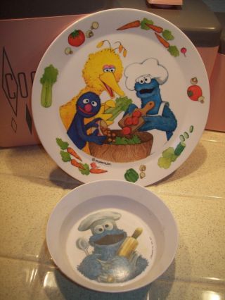 Vtg 1970s Sesame Street Plate Bowl Toddler Kids Big Bird Grover Cookie Monster