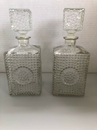 Rare 1960’s Vintage Square Hobnail Glass Bourbon & Scotch Decanter Set