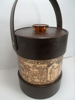 Mcm Kromex Ice Bucket/wine Chiller Leather & Copper Band Raised Relief Design
