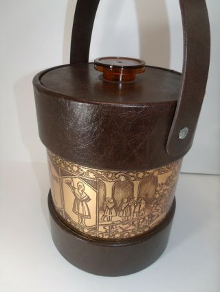 MCM Kromex Ice Bucket/Wine Chiller Leather & Copper Band Raised Relief Design 2