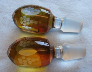 Amber Cut To Clear Glass Decanter Stoppers With Etched Grape Design