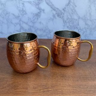 Set Of 2 Hammered Copper Moscow Mule Mugs Cups - Godinger
