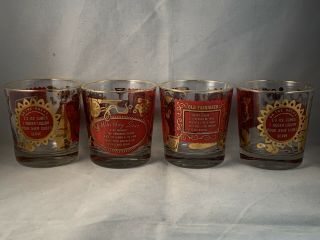 Set Of 4 - Jeannette Glass Gold & Red Old Fashioned Whiskey Sour On The Rocks