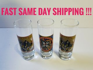 Set Of 3 Kiss Classic Lp Tall Shot Glass Hotter Than Hell Rock And Roll Over