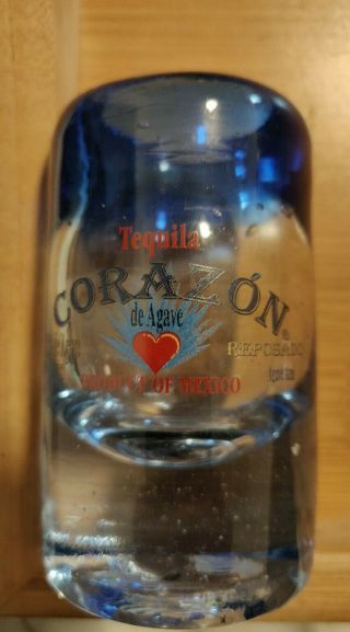Set Of 5 Corazon Tequila Shot Glasses Hand Blown Cobalt Blue Rim 3 " Heavy Bottom