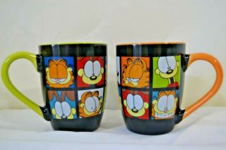 Garfield Odie Jim Davis Set Of 2 Coffee Mugs Orange Green Faces Ceramic Cat Dog