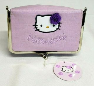 1998 Sanrio Hello Kitty Purple Flower Small Cosmetic Make - Up Case W Mirror