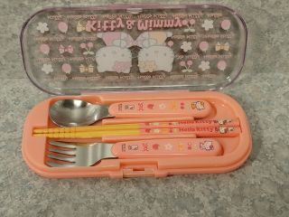 Vintage 2001 Sanrio Hello Kitty Utensil Set Fork Spoon Chopsticks Made In Japan